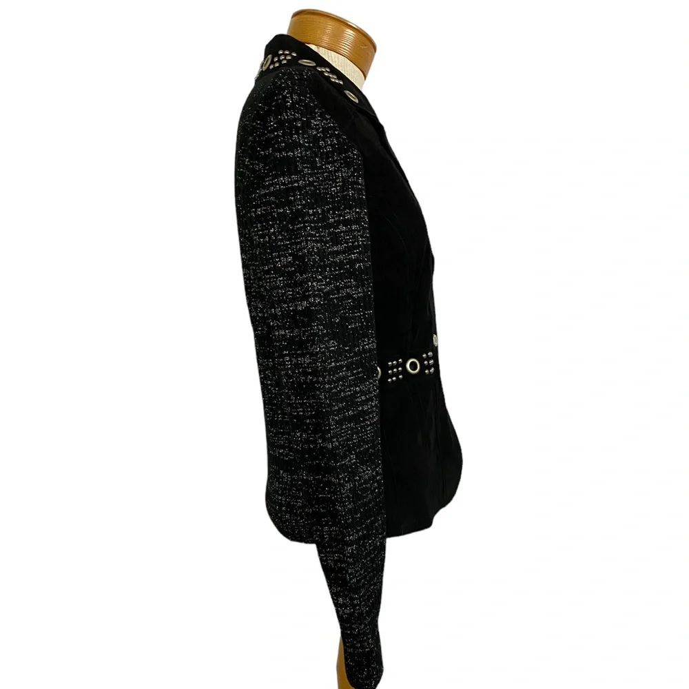 AMI Suede Leather Sweater Biker Jacket Blazer Black Silver Accents Med._10